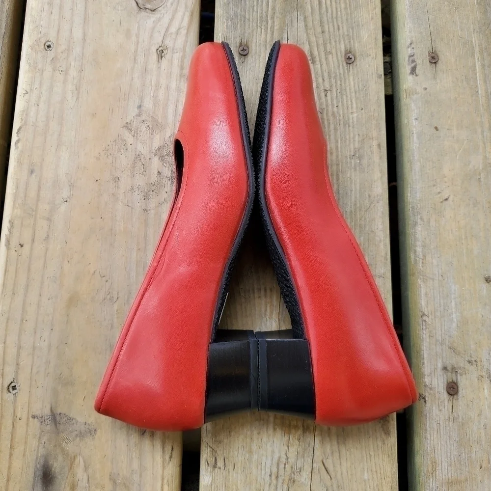 SAS Regina Red Leather Block‎ Low Heel Round Toe Comfort Pumps 8